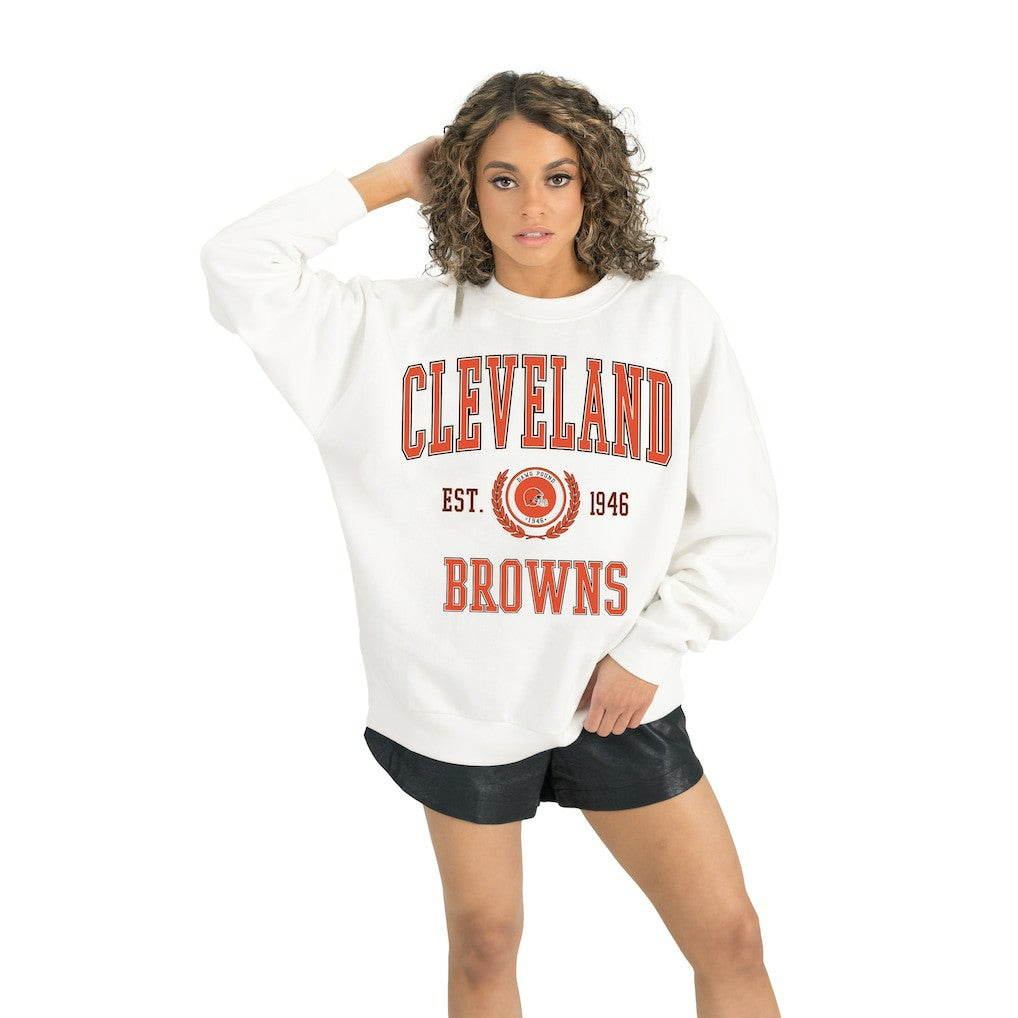 Cleveland Browns Gameday Couture Women's Timeless Triumph Premium Fleece Pullover Sweatshirt White - NFL