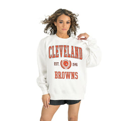 Cleveland Browns Gameday Couture Women's Timeless Triumph Premium Fleece Pullover Sweatshirt White - NFL