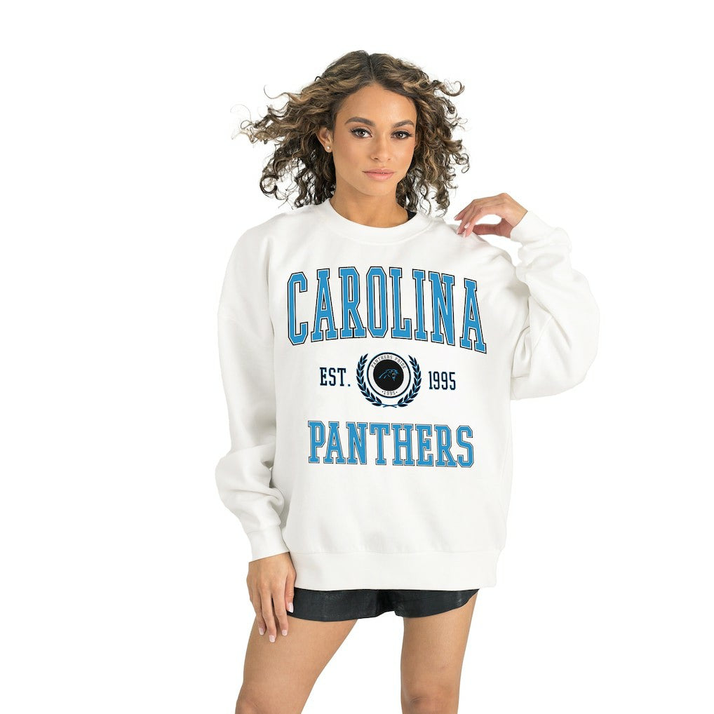 Carolina Panthers Gameday Couture Women's Timeless Triumph Premium Fleece Pullover Sweatshirt White - NFL