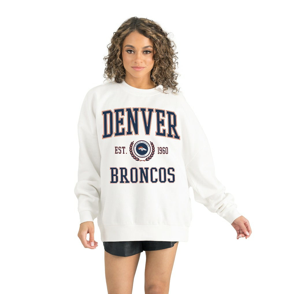 Denver Broncos Gameday Couture Women's Timeless Triumph Premium Fleece Pullover Sweatshirt White - NFL
