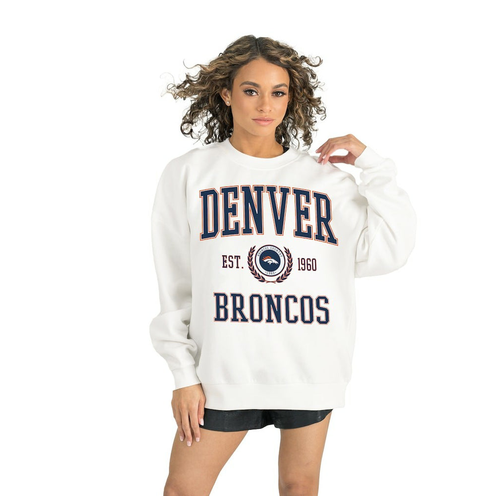 Denver Broncos Gameday Couture Women's Timeless Triumph Premium Fleece Pullover Sweatshirt White - NFL