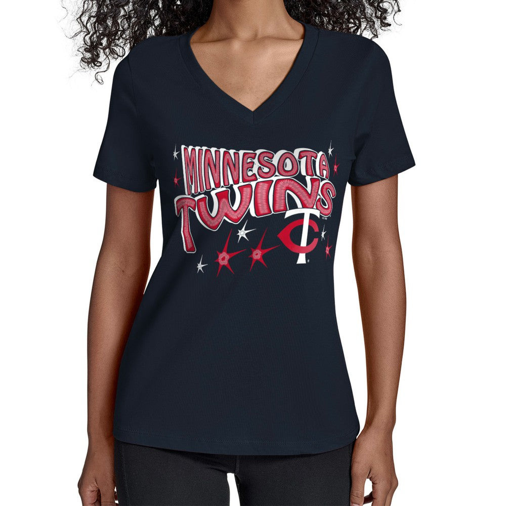 Minnesota Twins Starter Women's Fireworks V-Neck T-Shirt for sale