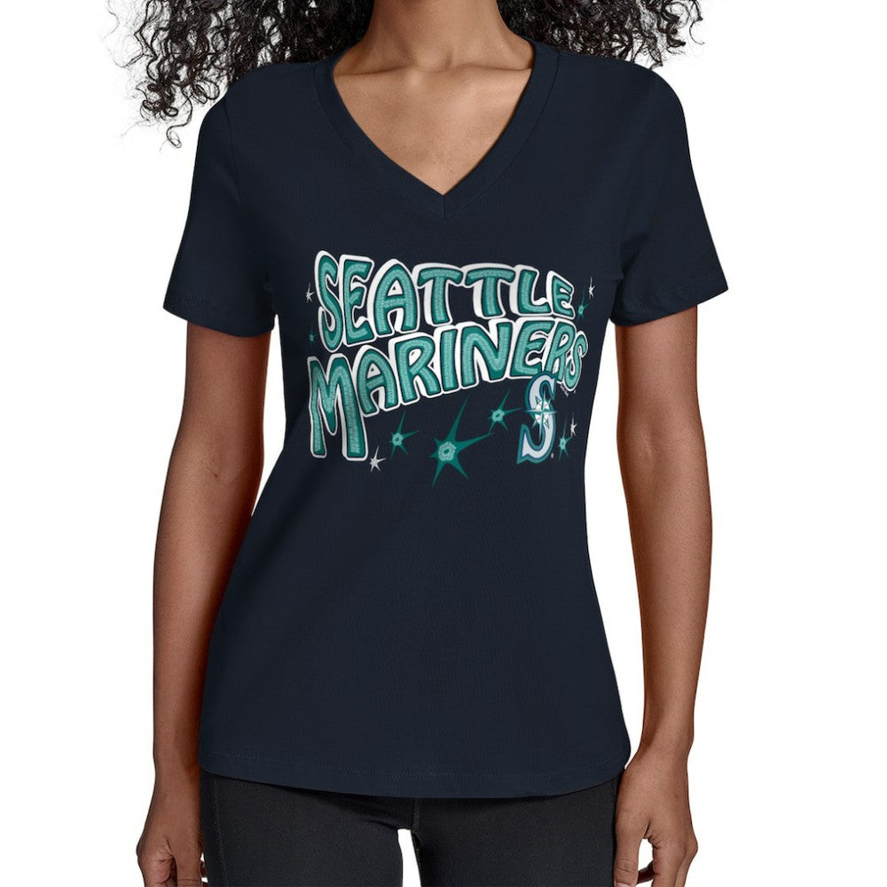 Seattle Mariners Starter Women's Fireworks V-Neck T-Shirt Lifestyle