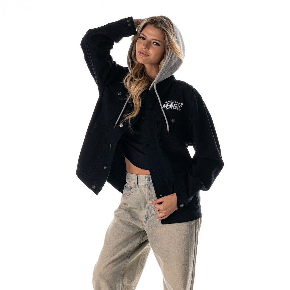 NBA - Orlando Magic The Wild Collective Unisex Full-Button Denim Hooded Jacket - Black