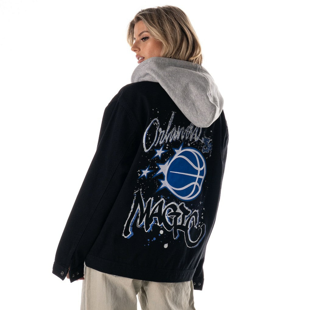 NBA - Orlando Magic The Wild Collective Unisex Full-Button Denim Hooded Jacket - Black