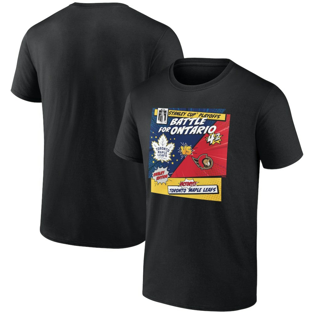 Toronto Maple Leafs vs. Ottawa Senators - 2025 Stanley Cup Playoffs Rivalry Comic Pop T-Shirt Black