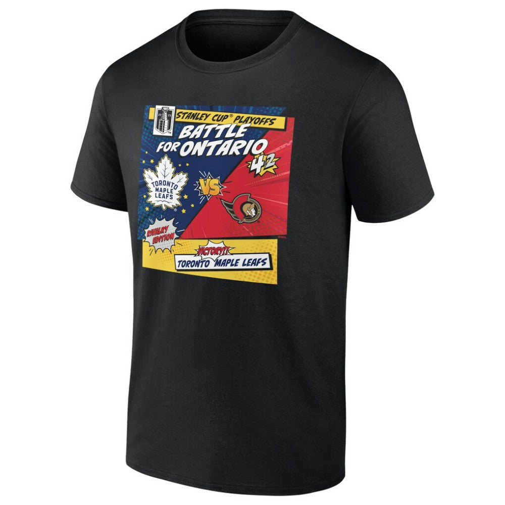 Toronto Maple Leafs vs. Ottawa Senators - 2025 Stanley Cup Playoffs Rivalry Comic Pop T-Shirt Black