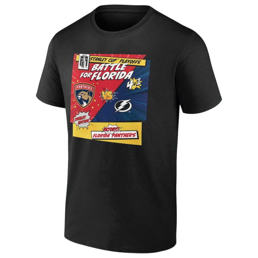 Florida Panthers - vs. Tampa Bay Lightning 2025 Stanley Cup Playoffs Rivalry Comic Pop T-Shirt Black
