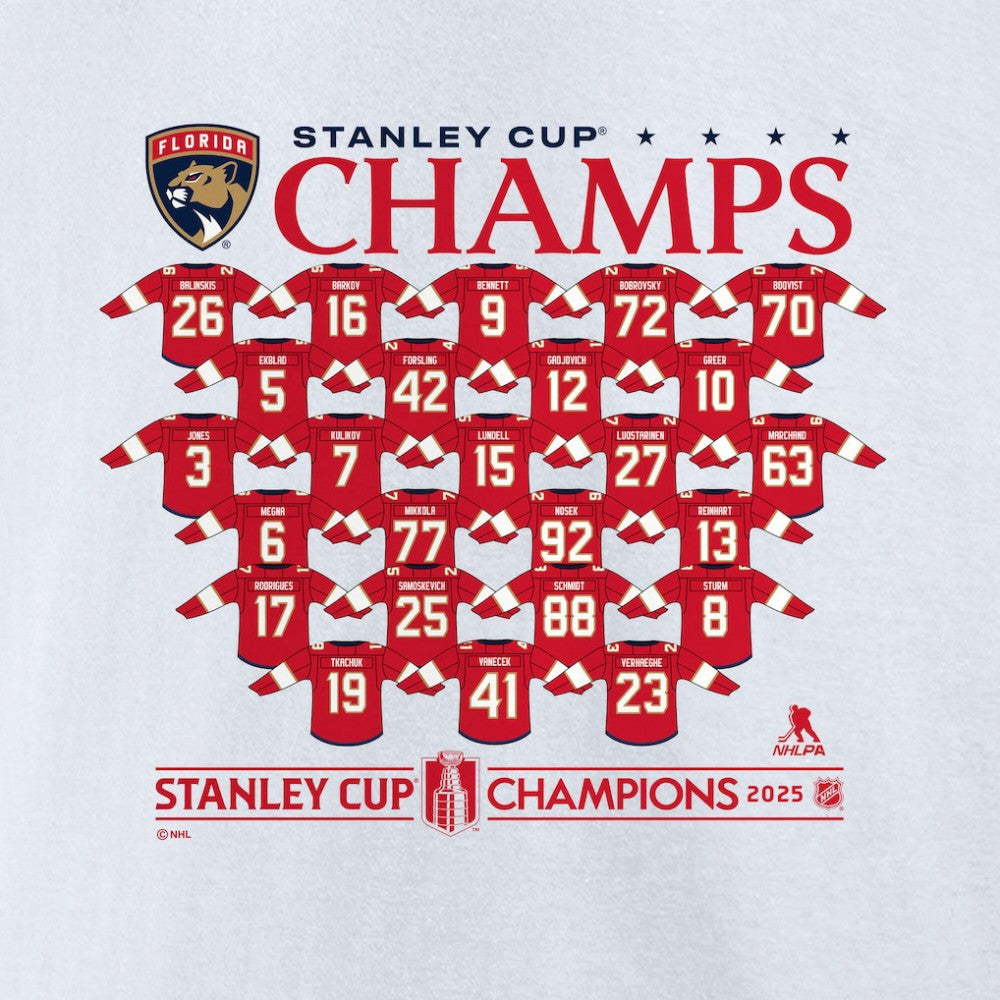 Florida Panthers - Fanatics 2025 Stanley Cup Champions Jersey Roster T-Shirt White