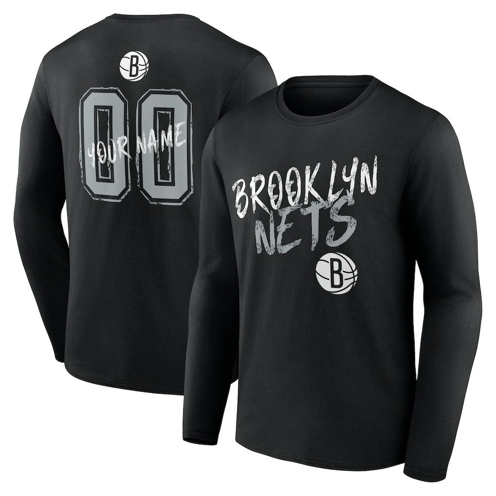NBA - Brooklyn Nets Hustle Custom Long Sleeve T-Shirt - Black