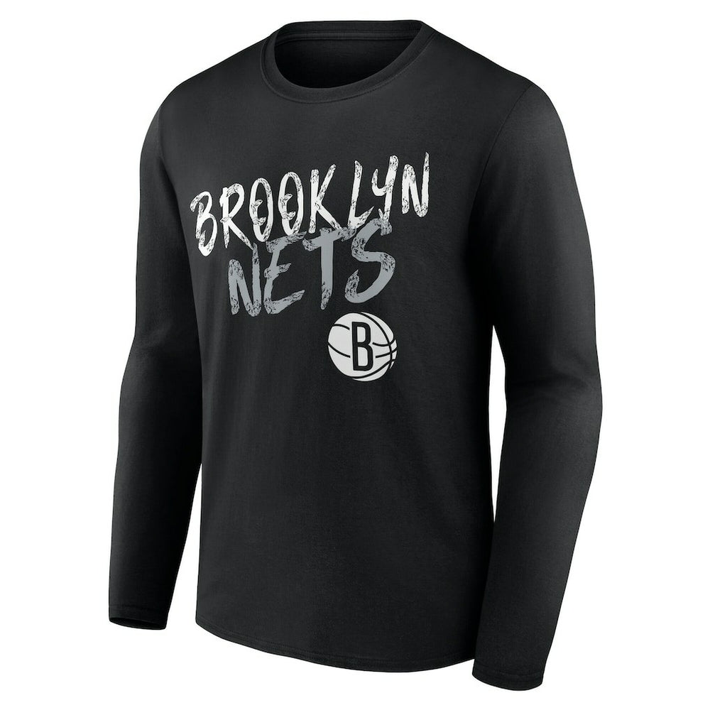 NBA - Brooklyn Nets Hustle Custom Long Sleeve T-Shirt - Black