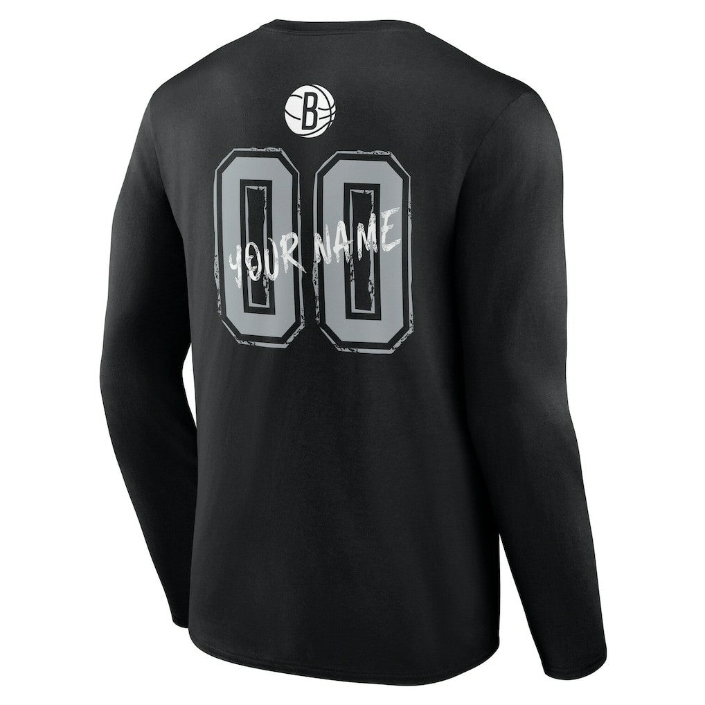 NBA - Brooklyn Nets Hustle Custom Long Sleeve T-Shirt - Black