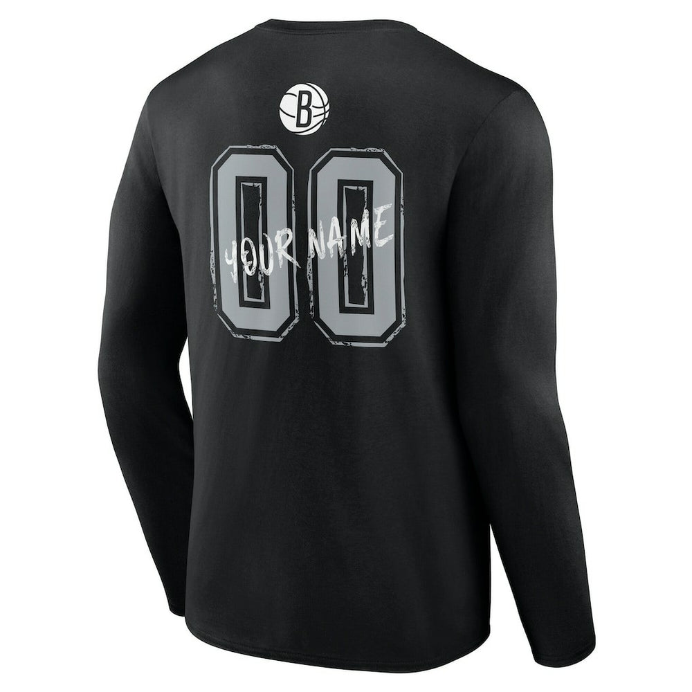 NBA - Brooklyn Nets Hustle Custom Long Sleeve T-Shirt - Black