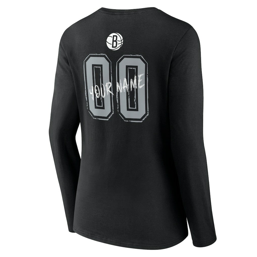 NBA - Brooklyn Nets Women's Hustle Custom Long Sleeve V-Neck T-Shirt - Black