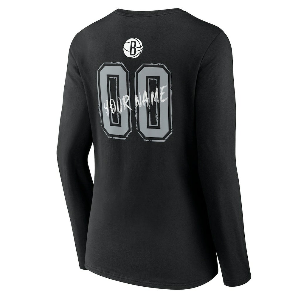 NBA - Brooklyn Nets Women's Hustle Custom Long Sleeve V-Neck T-Shirt - Black