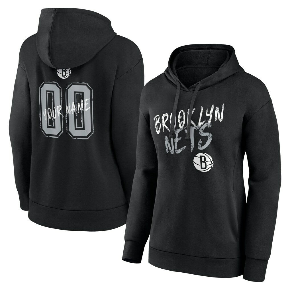 NBA - Brooklyn Nets Women's Hustle Custom Pullover Hoodie - Black
