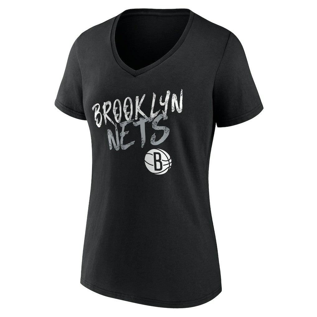 NBA - Brooklyn Nets Women's Hustle Custom V-Neck T-Shirt - Black