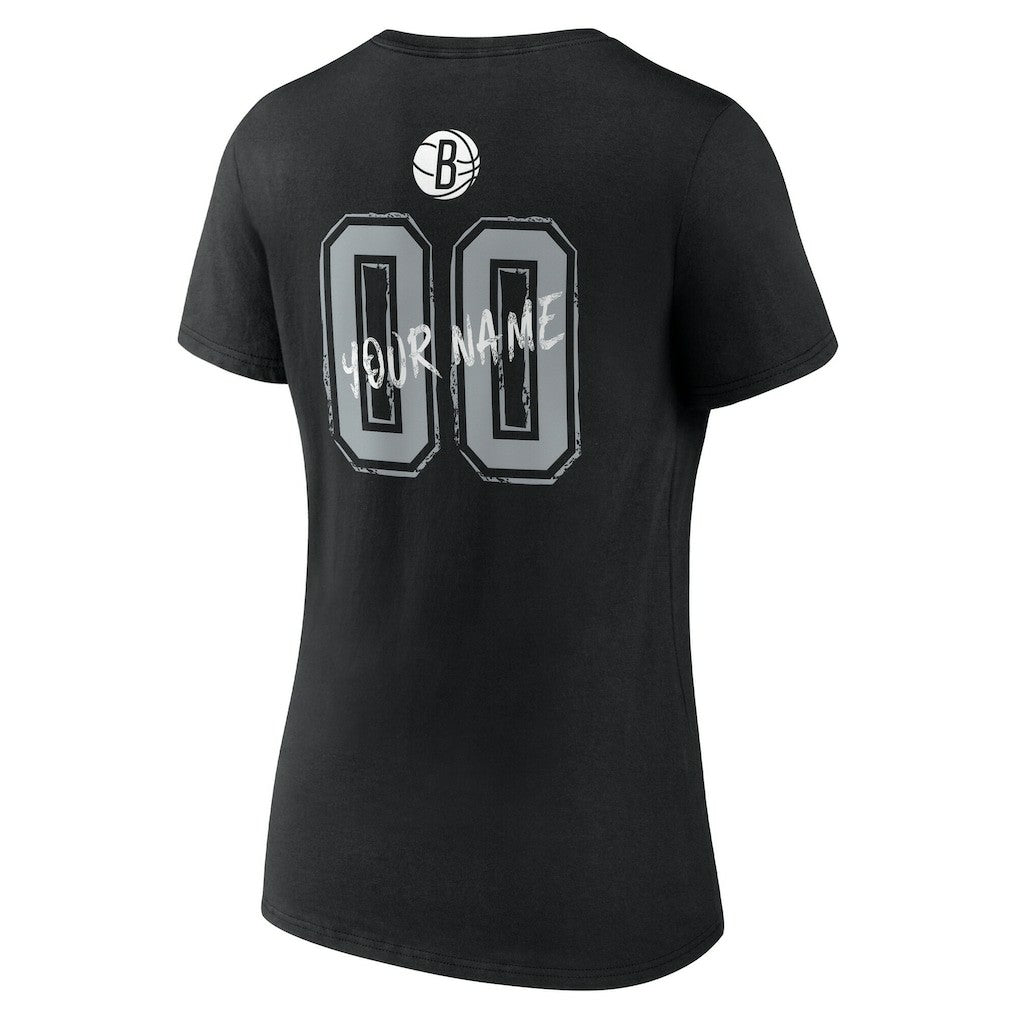 NBA - Brooklyn Nets Women's Hustle Custom V-Neck T-Shirt - Black