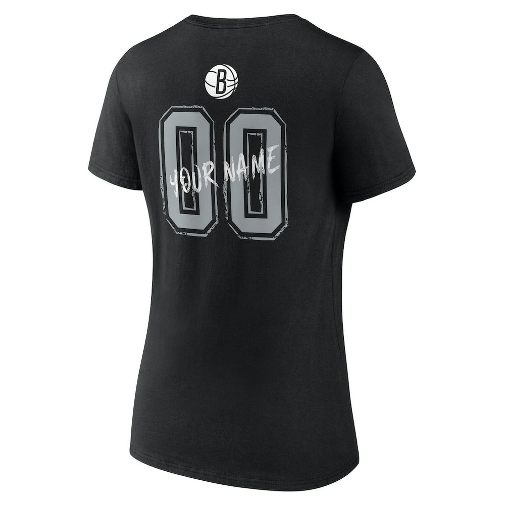 NBA - Brooklyn Nets Women's Hustle Custom V-Neck T-Shirt - Black