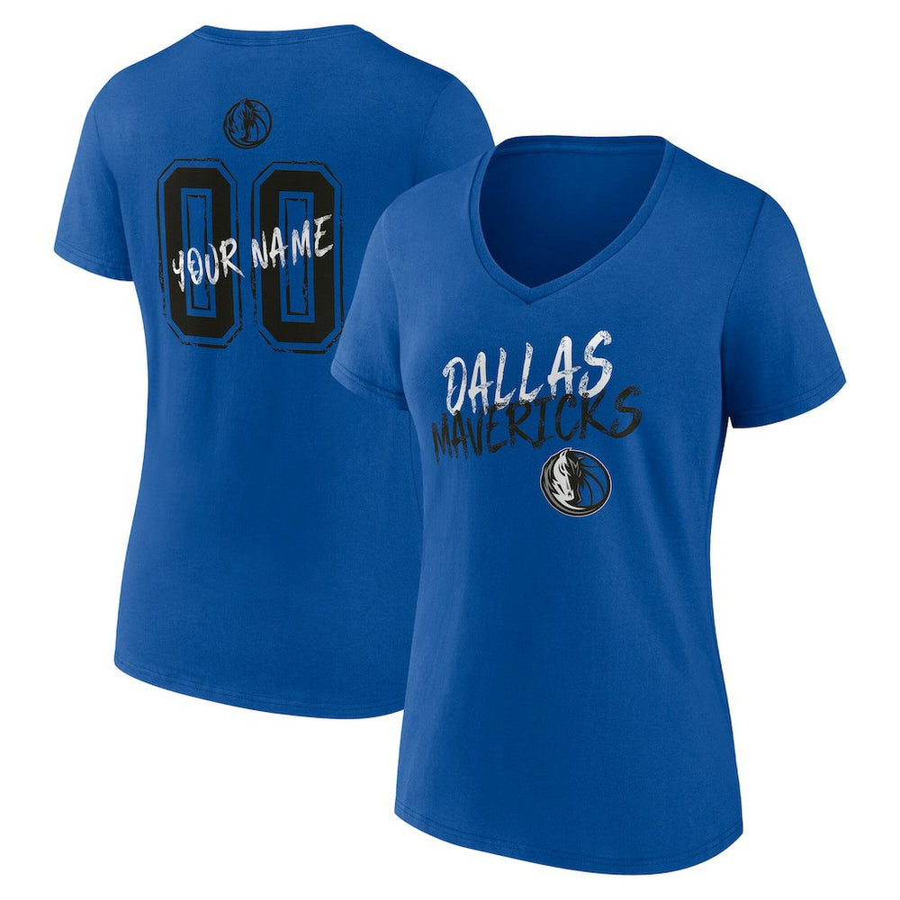 NBA - Dallas Mavericks Women's Hustle Custom V-Neck T-Shirt - Blue