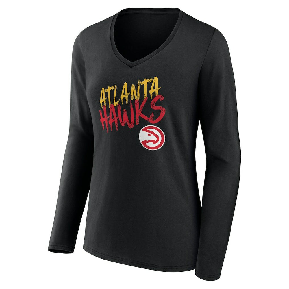 NBA - Atlanta Hawks Women's Hustle Custom Long Sleeve V-Neck T-Shirt - Black