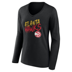 NBA - Atlanta Hawks Women's Hustle Custom Long Sleeve V-Neck T-Shirt - Black