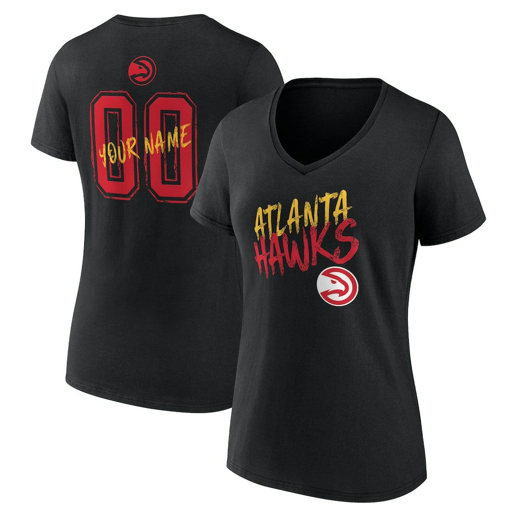NBA - Atlanta Hawks Women's Hustle Custom V-Neck T-Shirt - Black