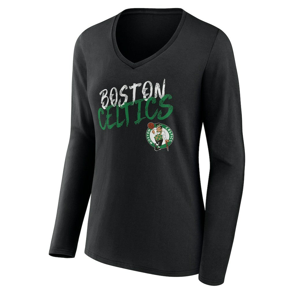NBA - Boston Celtics Women's Hustle Custom Long Sleeve V-Neck T-Shirt - Black