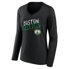 NBA - Boston Celtics Women's Hustle Custom Long Sleeve V-Neck T-Shirt - Black