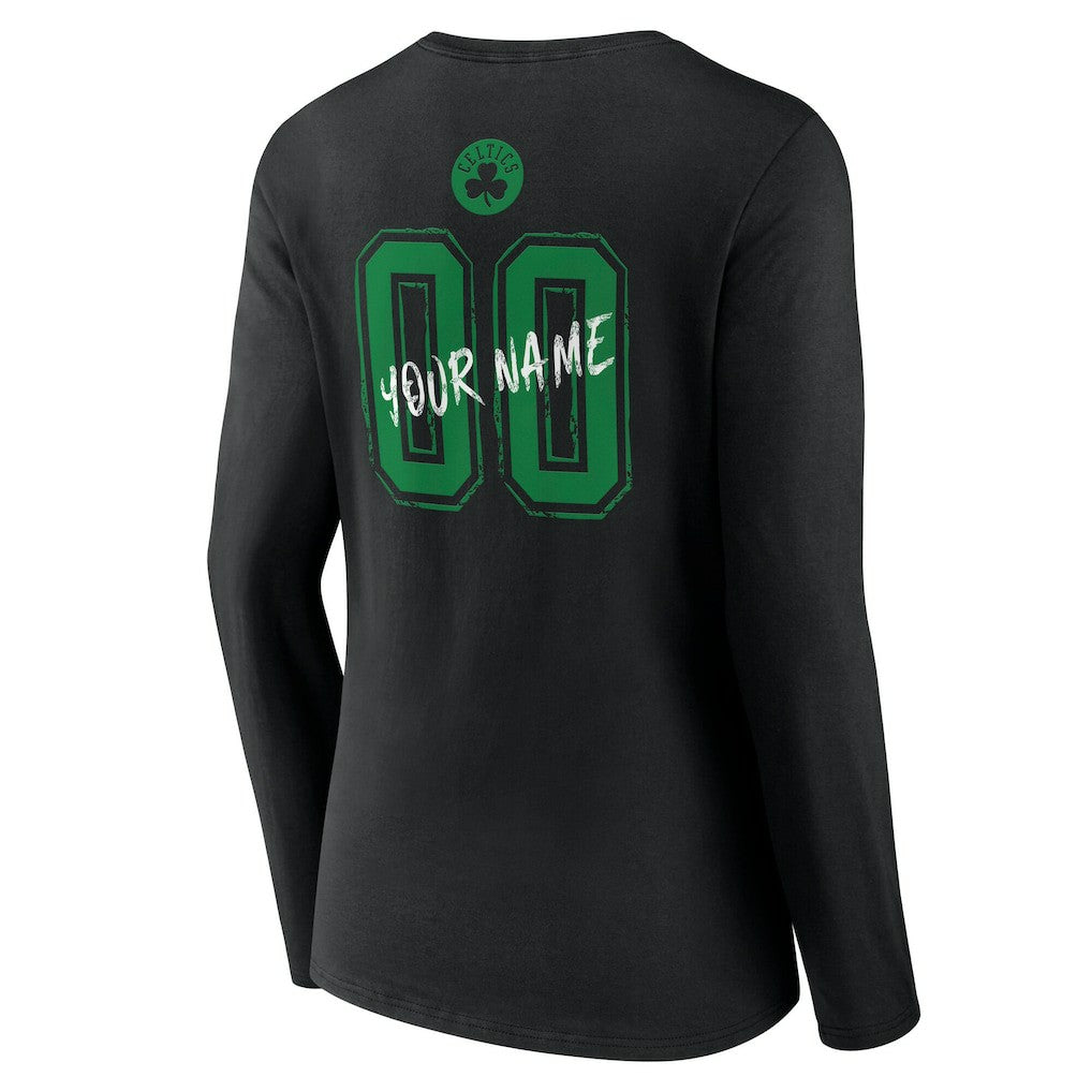 NBA - Boston Celtics Women's Hustle Custom Long Sleeve V-Neck T-Shirt - Black