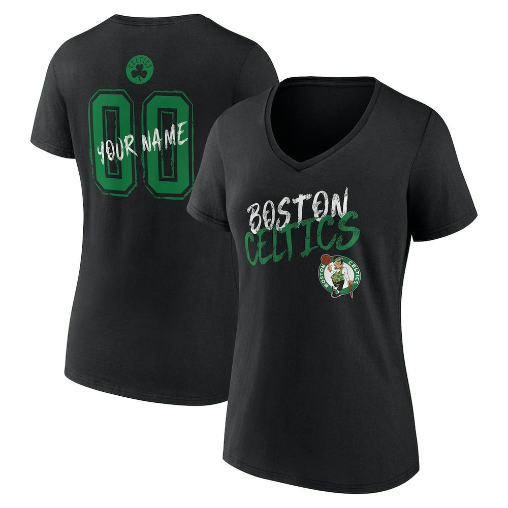 NBA - Boston Celtics Women's Hustle Custom V-Neck T-Shirt - Black