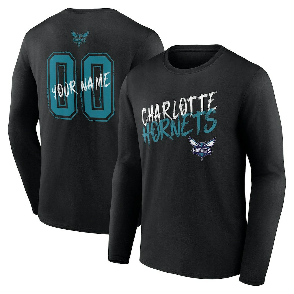 NBA - Charlotte Hornets Hustle Custom Long Sleeve T-Shirt - Black