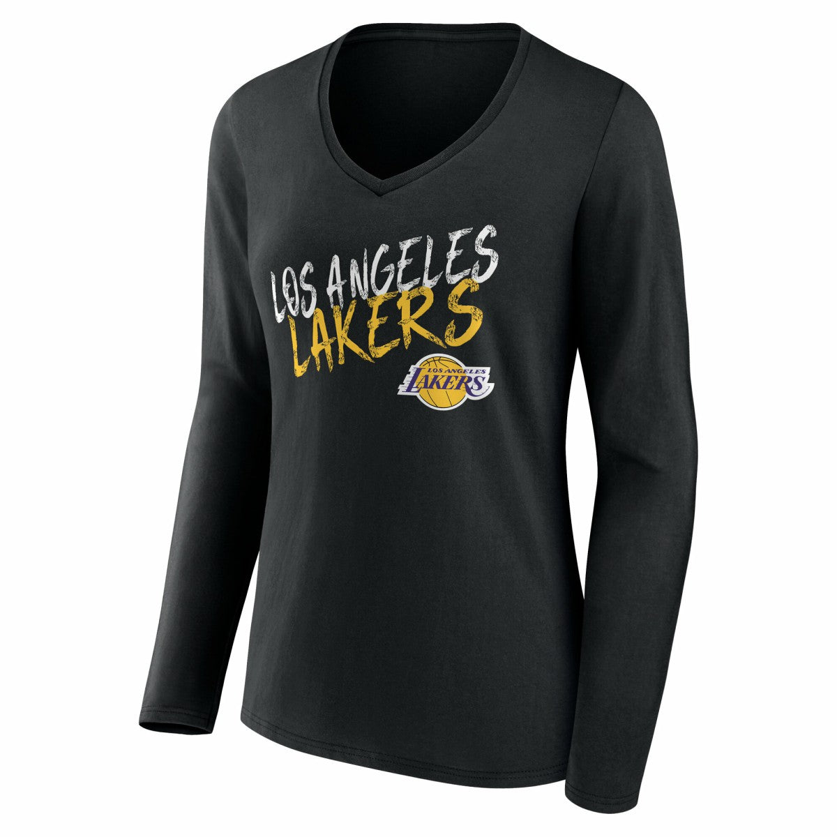 NBA - Los Angeles Lakers Women's Hustle Custom Long Sleeve V-Neck T-Shirt - Black