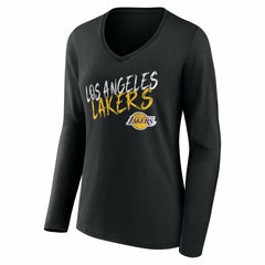NBA - Los Angeles Lakers Women's Hustle Custom Long Sleeve V-Neck T-Shirt - Black