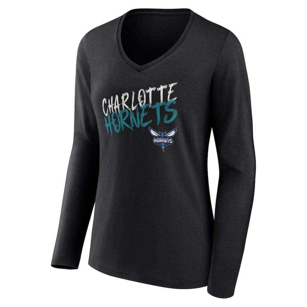 NBA - Charlotte Hornets Women's Hustle Custom Long Sleeve V-Neck T-Shirt - Black