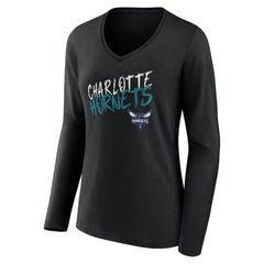 NBA - Charlotte Hornets Women's Hustle Custom Long Sleeve V-Neck T-Shirt - Black