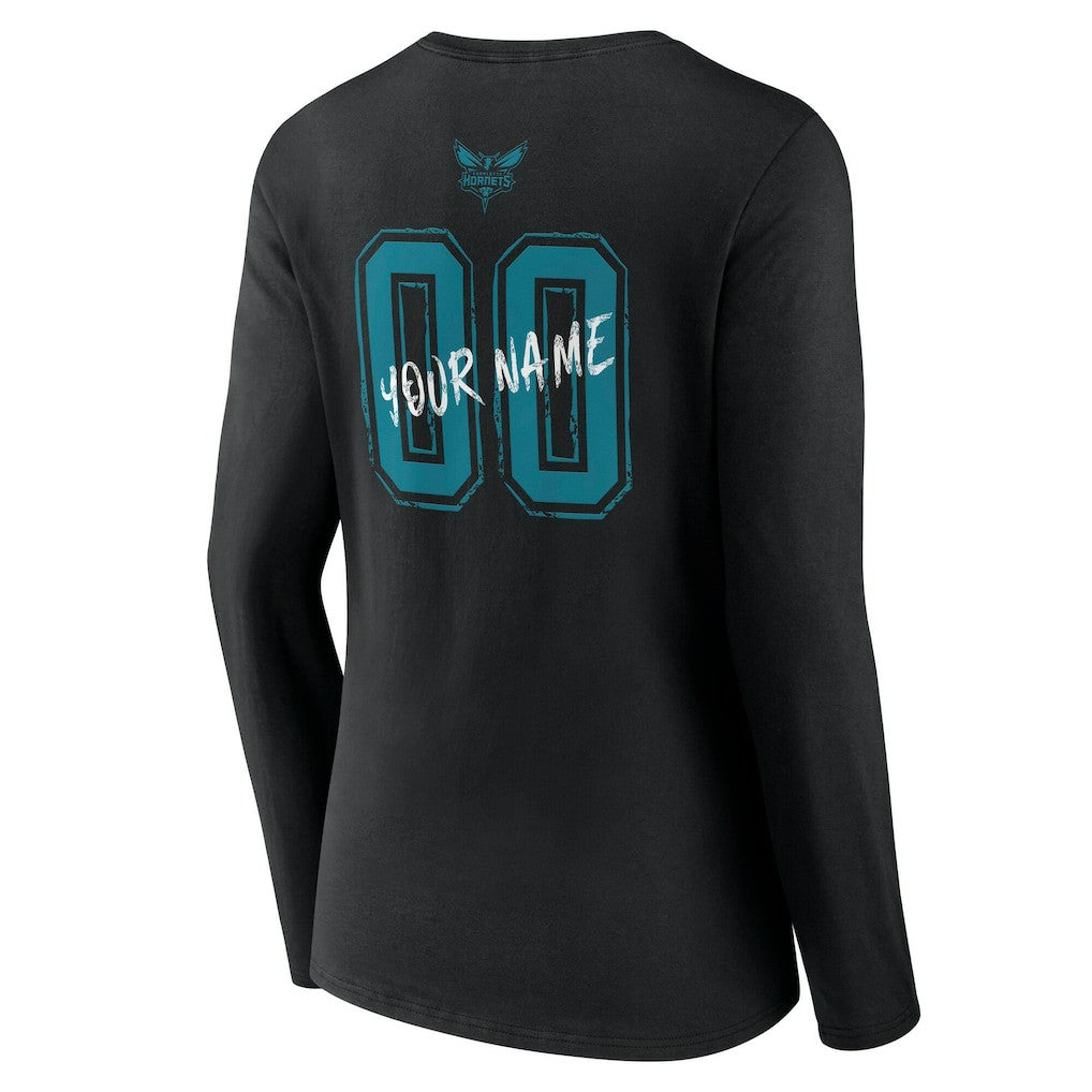 NBA - Charlotte Hornets Women's Hustle Custom Long Sleeve V-Neck T-Shirt - Black