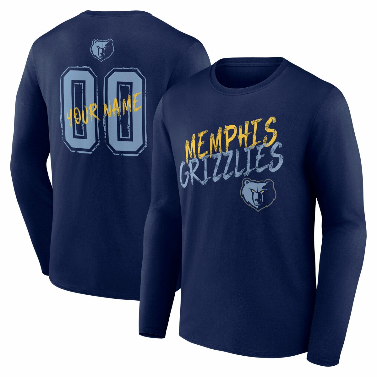 NBA - Memphis Grizzlies Hustle Custom Long Sleeve T-Shirt - Navy