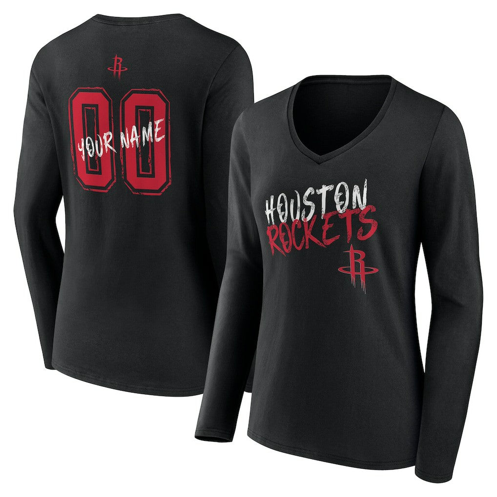 NBA - Houston Rockets Women's Hustle Custom Long Sleeve V-Neck T-Shirt - Black
