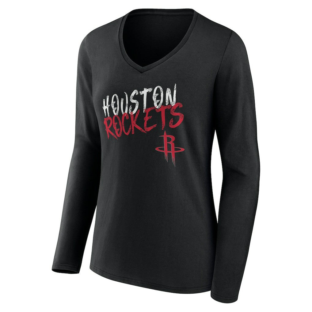 NBA - Houston Rockets Women's Hustle Custom Long Sleeve V-Neck T-Shirt - Black