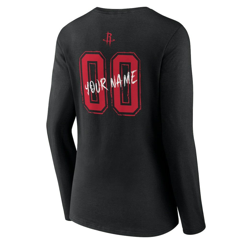 NBA - Houston Rockets Women's Hustle Custom Long Sleeve V-Neck T-Shirt - Black