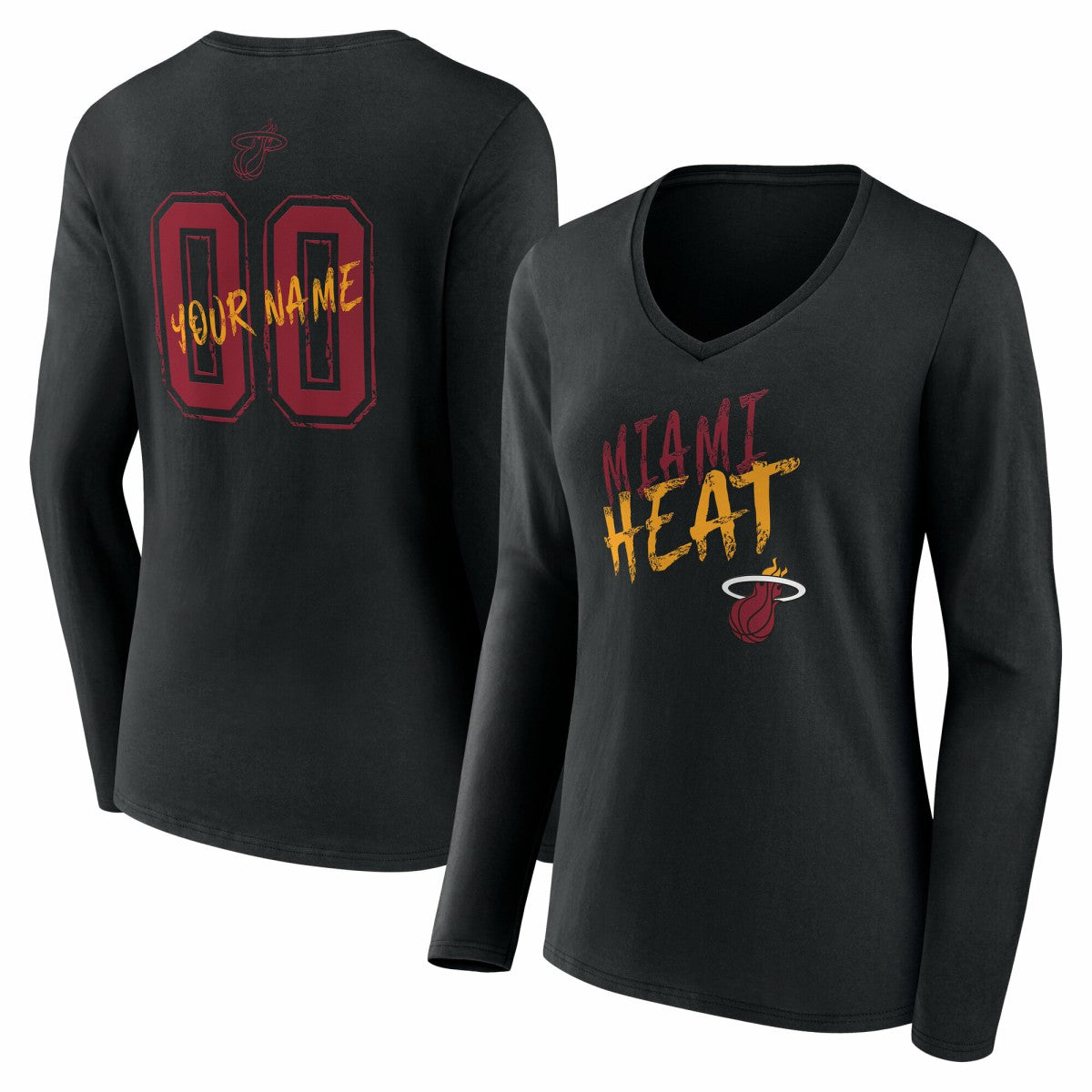 NBA - Miami Heat Women's Hustle Custom Long Sleeve V-Neck T-Shirt - Black