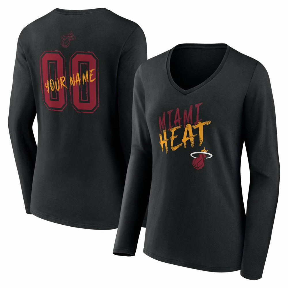 NBA - Miami Heat Women's Hustle Custom Long Sleeve V-Neck T-Shirt - Black