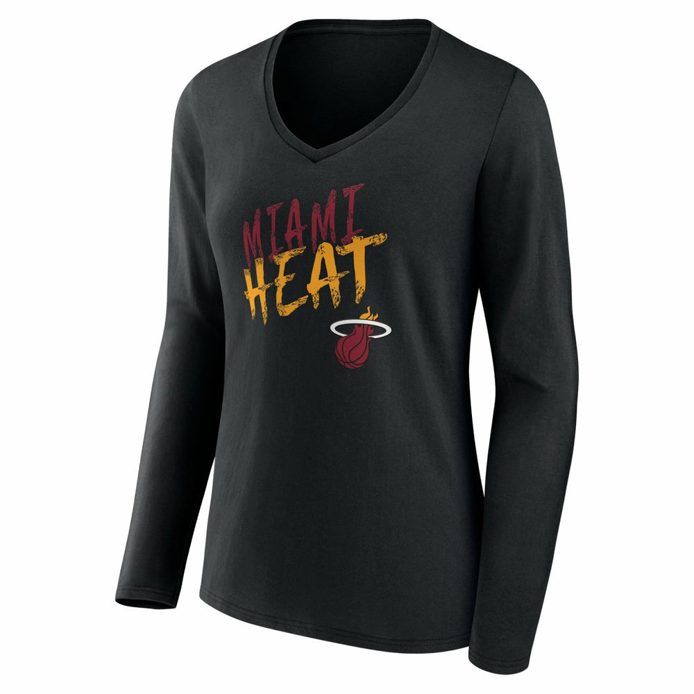 NBA - Miami Heat Women's Hustle Custom Long Sleeve V-Neck T-Shirt - Black