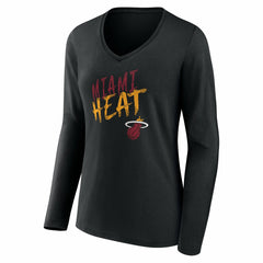 NBA - Miami Heat Women's Hustle Custom Long Sleeve V-Neck T-Shirt - Black