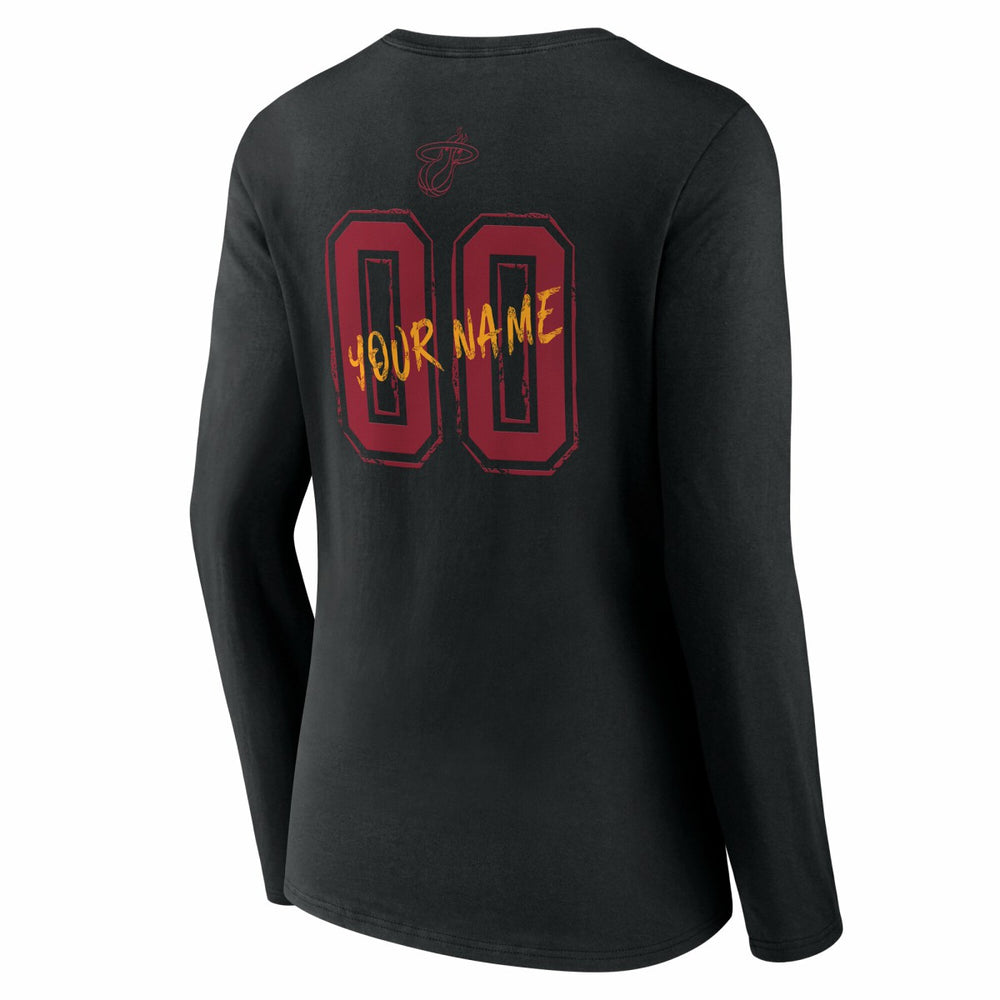 NBA - Miami Heat Women's Hustle Custom Long Sleeve V-Neck T-Shirt - Black
