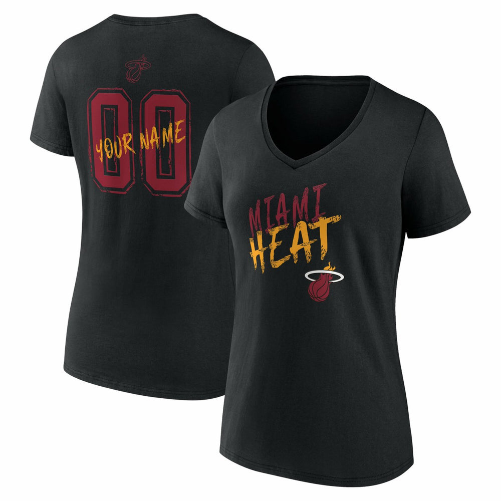 NBA - Miami Heat Women's Hustle Custom V-Neck T-Shirt - Black