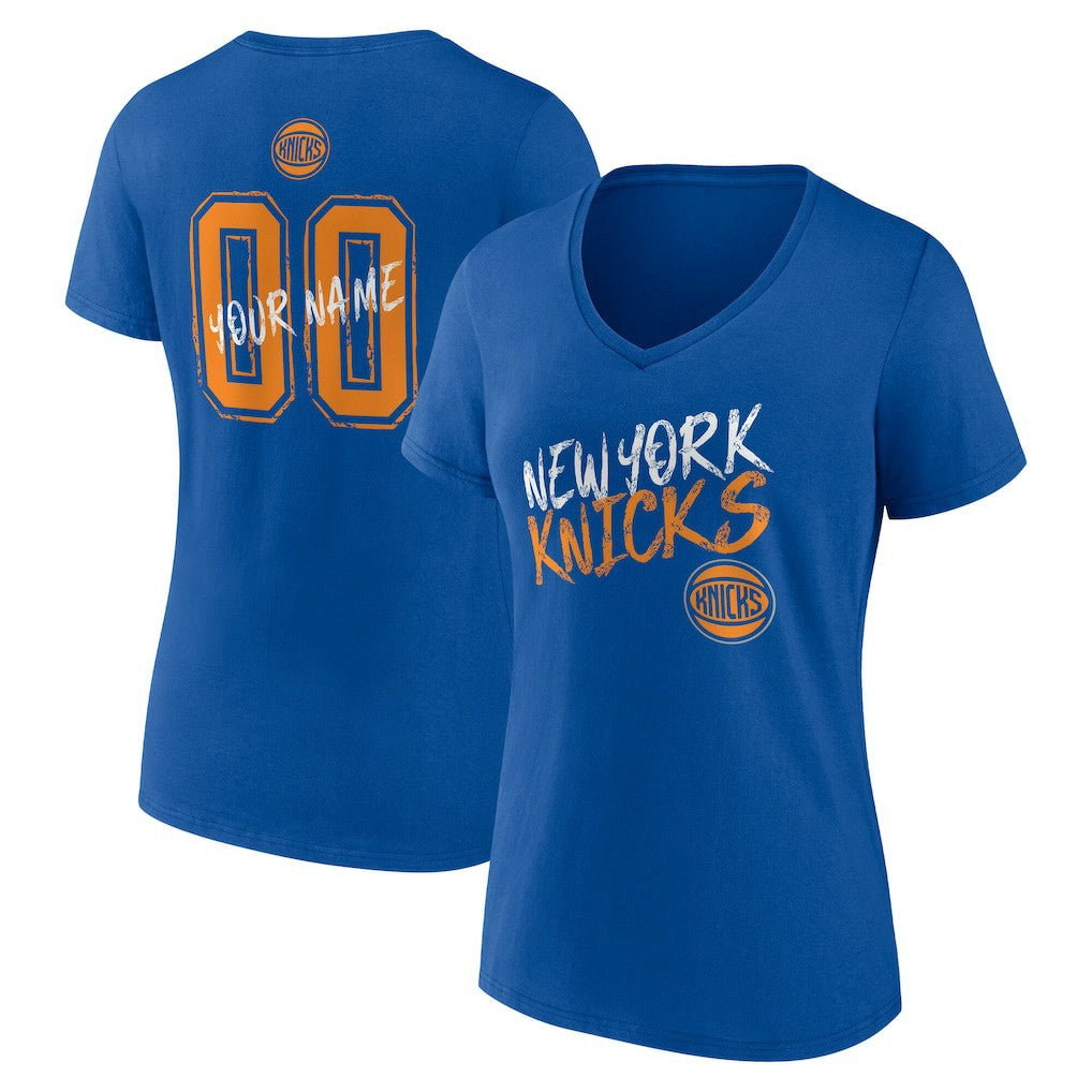 NBA - New York Knicks Women's Hustle Custom V-Neck T-Shirt - Blue