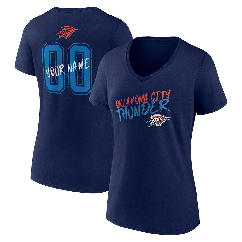 NBA - Oklahoma City Thunder Women's Hustle Custom V-Neck T-Shirt - Navy