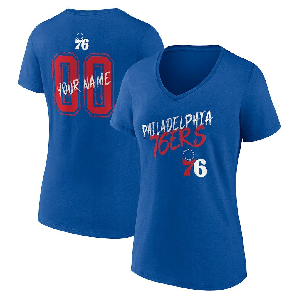 NBA - Philadelphia 76ers Women's Hustle Custom V-Neck T-Shirt - Royal